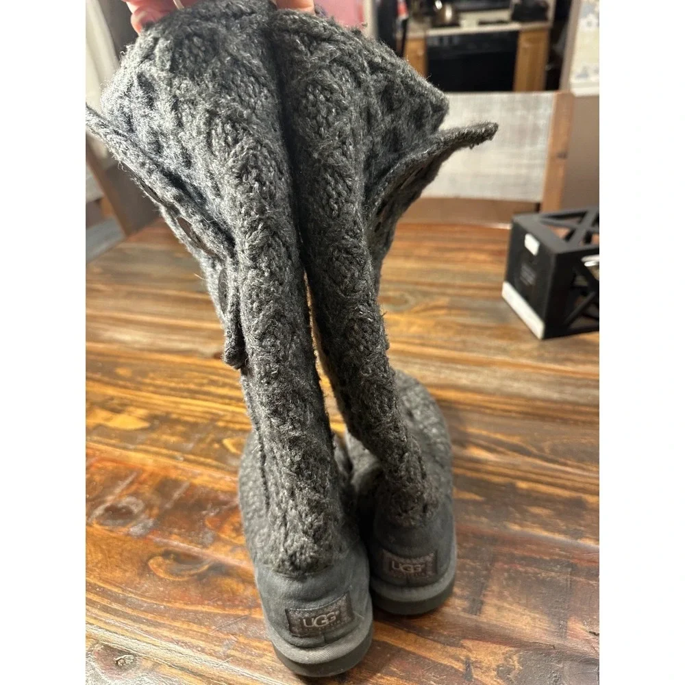 UGG Australia Tall Knit‎ Button Boots Gray Women's Size 6